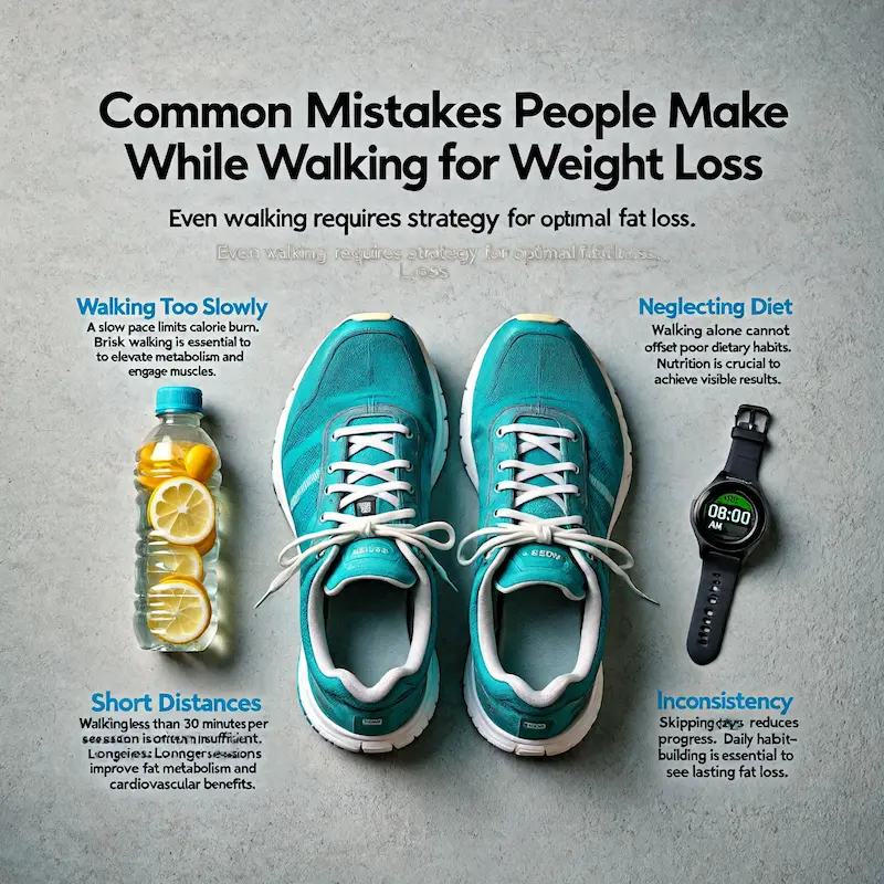 common mistakes while walking for weight loss including slow pace and poor form